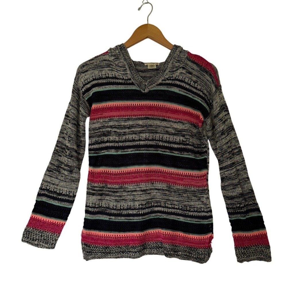 Love On A Hanger Sweater Size Sm Striped‎ Hooded V-Neck Cozy Winter Y2K Style